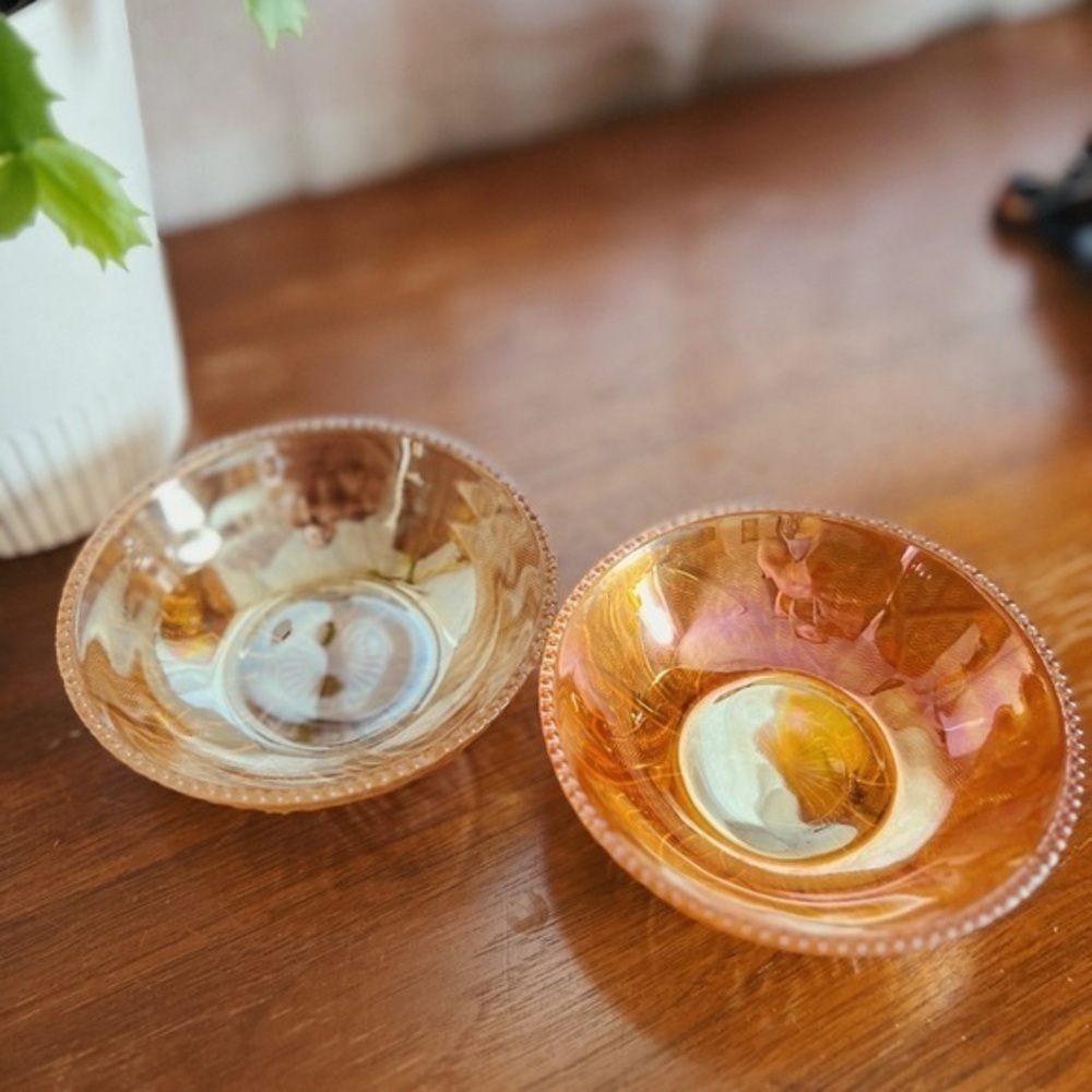 Vintage 1920s-1930s Jeannette Marigold Iris & Herringbone Bowls | Carnival Glass